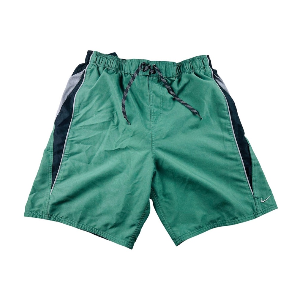Nike Swim Trunks Men L Green Core Contend 8" Volley Colorblock Athletic NESS7421